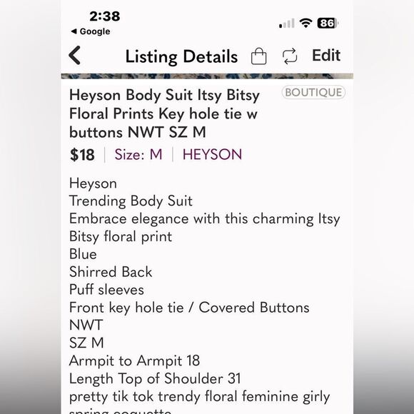 Floral Print Blouse top w White Bodysuit by Heyson Front tie So pretty - Picture 9 of 9